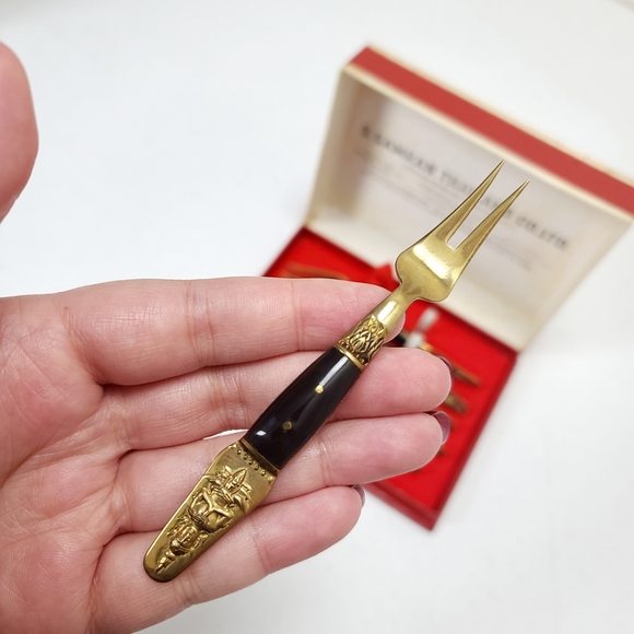 Vintage S Samran Thailand Co Thai Bronze D'oeuvres 6 Piece Fork Set - Picture 3 of 5